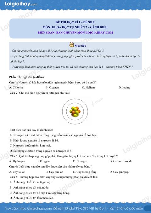 Đề thi học kì 1 KHTN 7 Cánh diều - Đề số 8